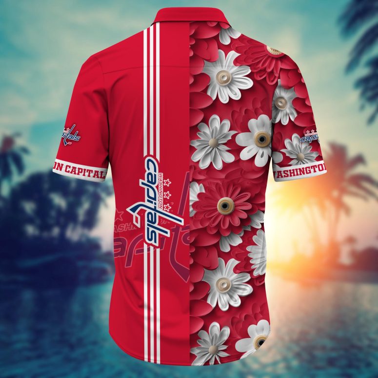Washington Capitals Daisy Stripe Hawaiian Shirt
