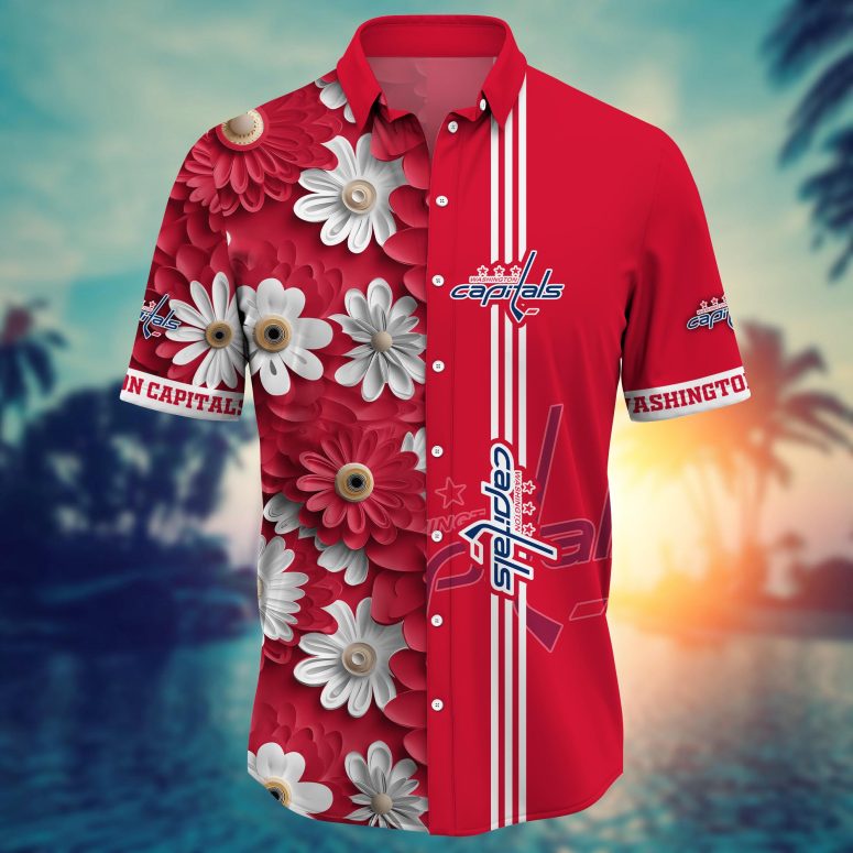 Washington Capitals Daisy Stripe Hawaiian Shirt