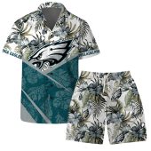 Let’s Go Philadelphia Eagles Team Logo Pattern Hawaiian Shirt Front With Short - TeeAloha