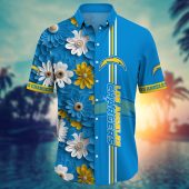Los Angeles Chargers Bloom Wave Hawaiian Shirt Front - TeeAloha