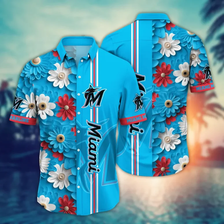 Miami Marlins Daisy Bloom Hawaiian Shirt