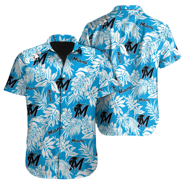 Miami Marlins Tropical Leaf Hawaiian Shirt