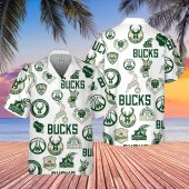 Milwaukee Bucks All-Over Logo Hawaiian Shirt