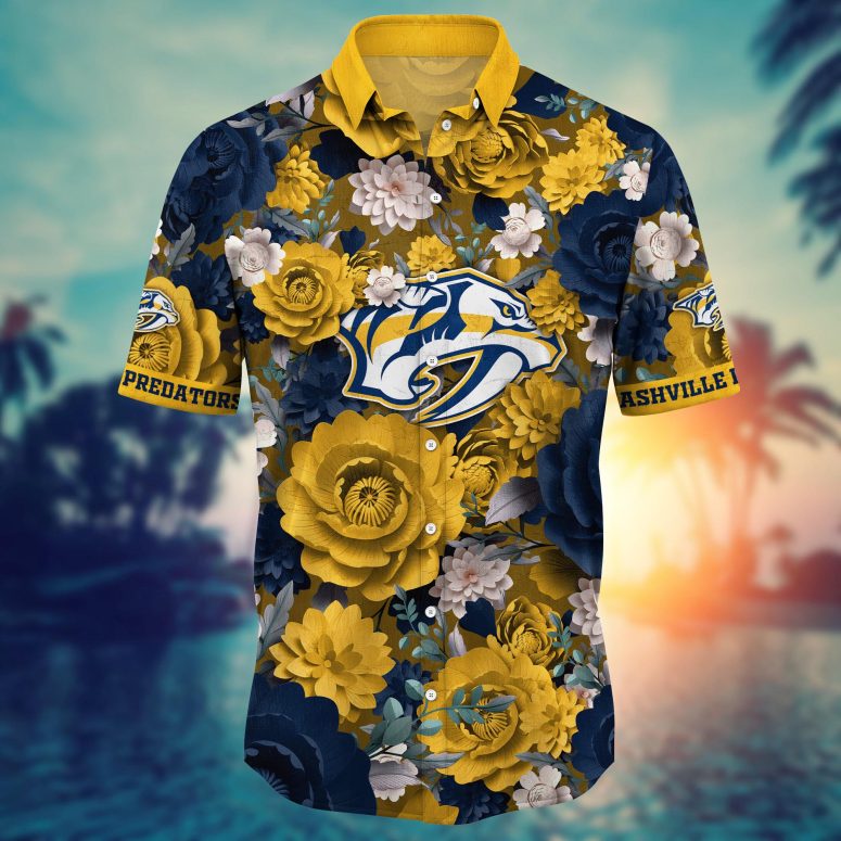 Nashville Predators Bold Floral Hawaiian Shirt