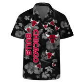 Chicago Bulls Hibiscus Blackout Hawaiian Shirt Front - TeeAloha