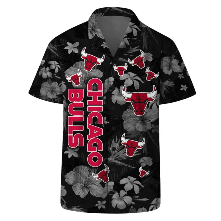 Chicago Bulls Hibiscus Blackout Hawaiian Shirt