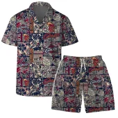 Cleveland Cavaliers Floral Nature Patchwork Hawaiian Shirt Front With Short - TeeAloha
