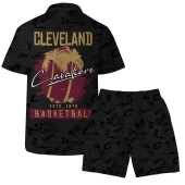 Cleveland Cavaliers Palm Tree Sunset Hawaiian Shirt Back With Short - TeeAloha