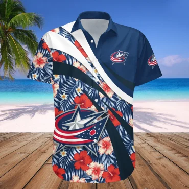 Columbus Blue Jackets Floral Power Hawaiian Shirt
