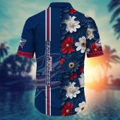 Columbus Blue Jackets Floral Stripes Hawaiian Shirt Back - TeeAloha