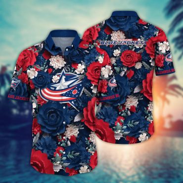 Columbus Blue Jackets Red Blossom Hawaiian Shirt