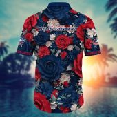 Columbus Blue Jackets Red Blossom Hawaiian Shirt Back - TeeAloha