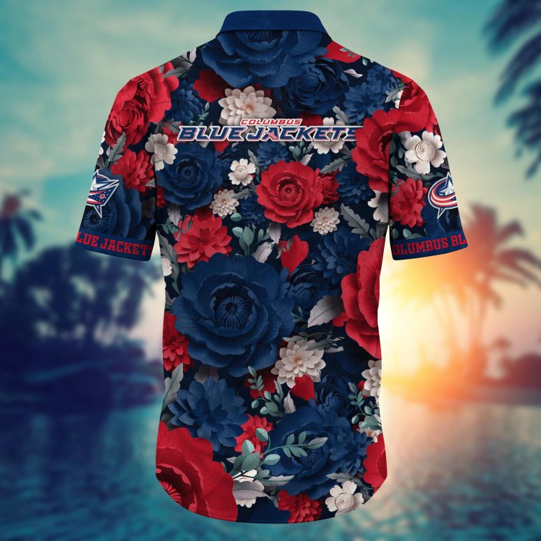 Columbus Blue Jackets Red Blossom Hawaiian Shirt