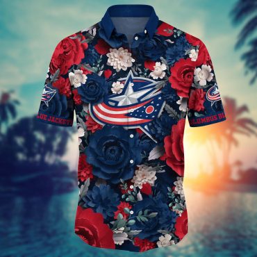 Columbus Blue Jackets Red Blossom Hawaiian Shirt