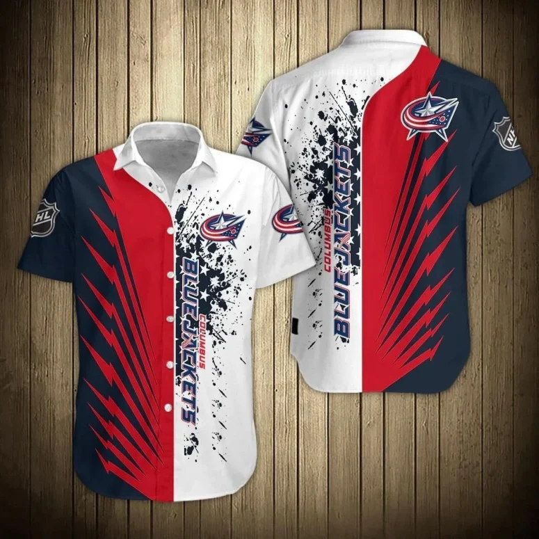 Columbus Blue Jackets Red Line Action Hawaiian Shirt