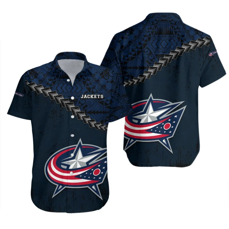 Columbus Blue Jackets Tribal Waves Hawaiian Shirt