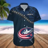 Columbus Blue Jackets Tribal Waves Hawaiian Shirt Front - TeeAloha