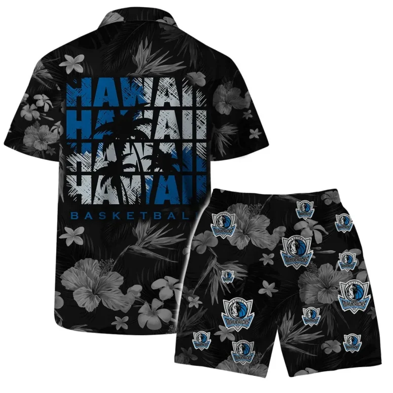 Dallas Mavericks Floral Blackout Hawaiian Shirt