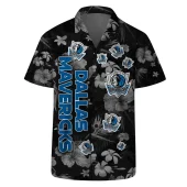 Dallas Mavericks Floral Blackout Hawaiian Shirt Front - TeeAloha