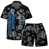 Dallas Mavericks Floral Blackout Hawaiian Shirt Front With Short - TeeAloha