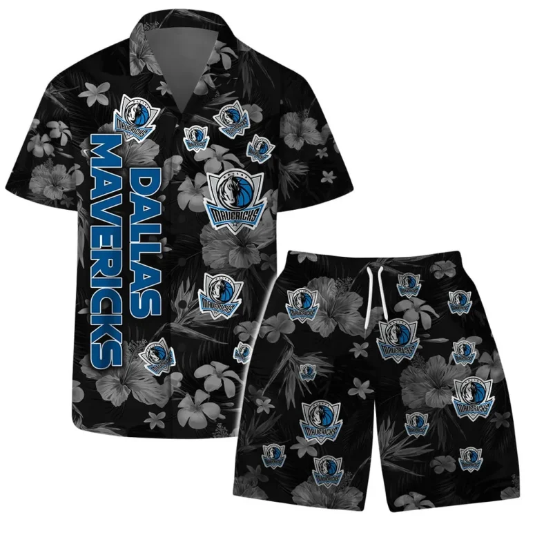 Dallas Mavericks Floral Blackout Hawaiian Shirt