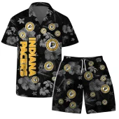 Indiana Pacers Hawaiian Floral Blackout Shirt Front With Short - TeeAloha