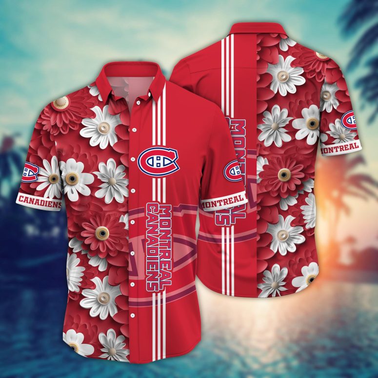Montreal Canadiens Red Daisy Bloom Hawaiian Shirt