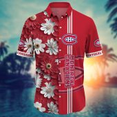 Montreal Canadiens Red Daisy Bloom Hawaiian Shirt Front - TeeAloha