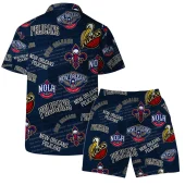 New Orleans Pelicans All Over Print Hawaiian Shirt Back With Short - TeeAloha