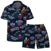 New Orleans Pelicans All Over Print Hawaiian Shirt Front With Short - TeeAloha