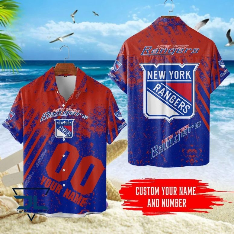 New York Rangers Custom Name Splash Hawaiian Shirt