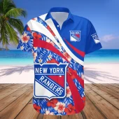 New York Rangers Tropical Flower Power Hawaiian Shirt Front - TeeAloha