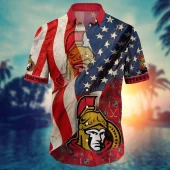 Ottawa Senators Old Glory Hawaiian Shirt Front - TeeAloha