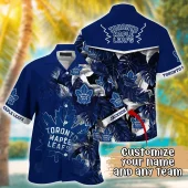 Toronto Maple Leafs Blue Palm Leaves Hawaiian Shirt