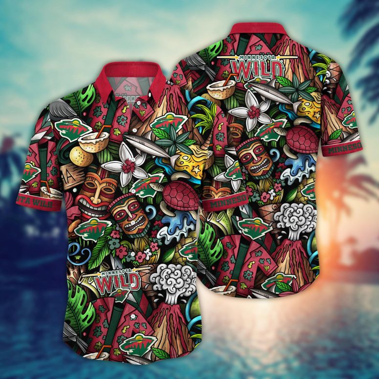 Volcanic Tiki Adventure Minnesota Wild Hawaiian Shirt