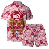 Atlanta Hawks Floral Burst Hawaiian Shirt Back With Short - TeeAloha