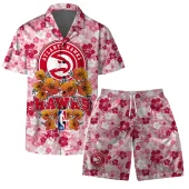 Atlanta Hawks Floral Burst Hawaiian Shirt Front With Short - TeeAloha