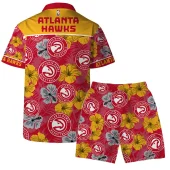 Atlanta Hawks Floral Hula Hawaiian Shirt Back With Short - TeeAloha