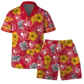 Atlanta Hawks Floral Hula Hawaiian Shirt Front With Short - TeeAloha