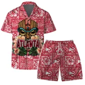 Atlanta Hawks Tribal Vibes Hawaiian Shirt Front With Short - TeeAloha