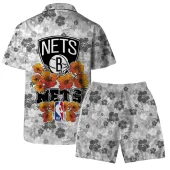 Brooklyn Nets Floral Dream Hawaiian Shirt Back With Short - TeeAloha