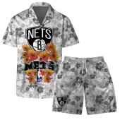 Brooklyn Nets Floral Dream Hawaiian Shirt Front With Short - TeeAloha