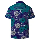 Charlotte Hornets Floral Fantasy Hawaiian Shirt Back - TeeAloha