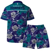 Charlotte Hornets Floral Fantasy Hawaiian Shirt Back With Short - TeeAloha