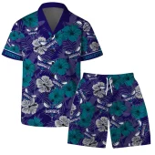 Charlotte Hornets Floral Fantasy Hawaiian Shirt Front With Short - TeeAloha