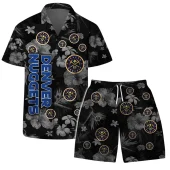 Denver Nuggets Hawaiian Bloom Floral Hawaiian Shirt Front With Short - TeeAloha