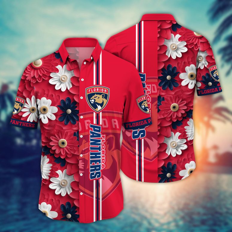Florida Panthers Floral Stripe Hawaiian Shirt