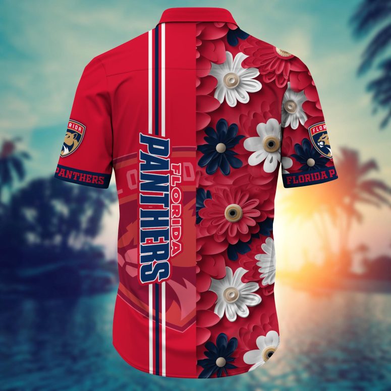 Florida Panthers Floral Stripe Hawaiian Shirt