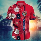 Florida Panthers Floral Stripe Hawaiian Shirt Front - TeeAloha