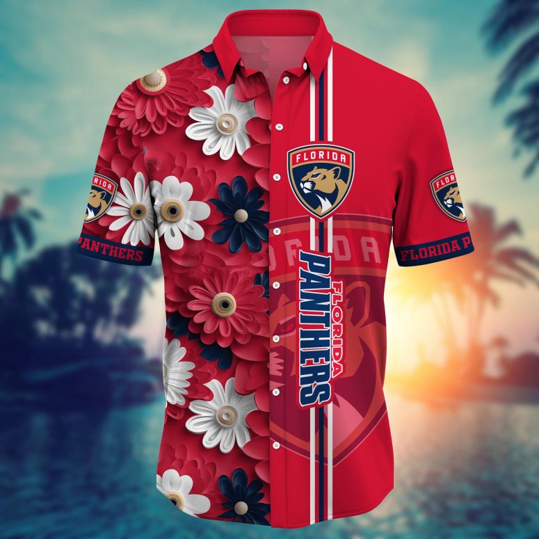 Florida Panthers Floral Stripe Hawaiian Shirt